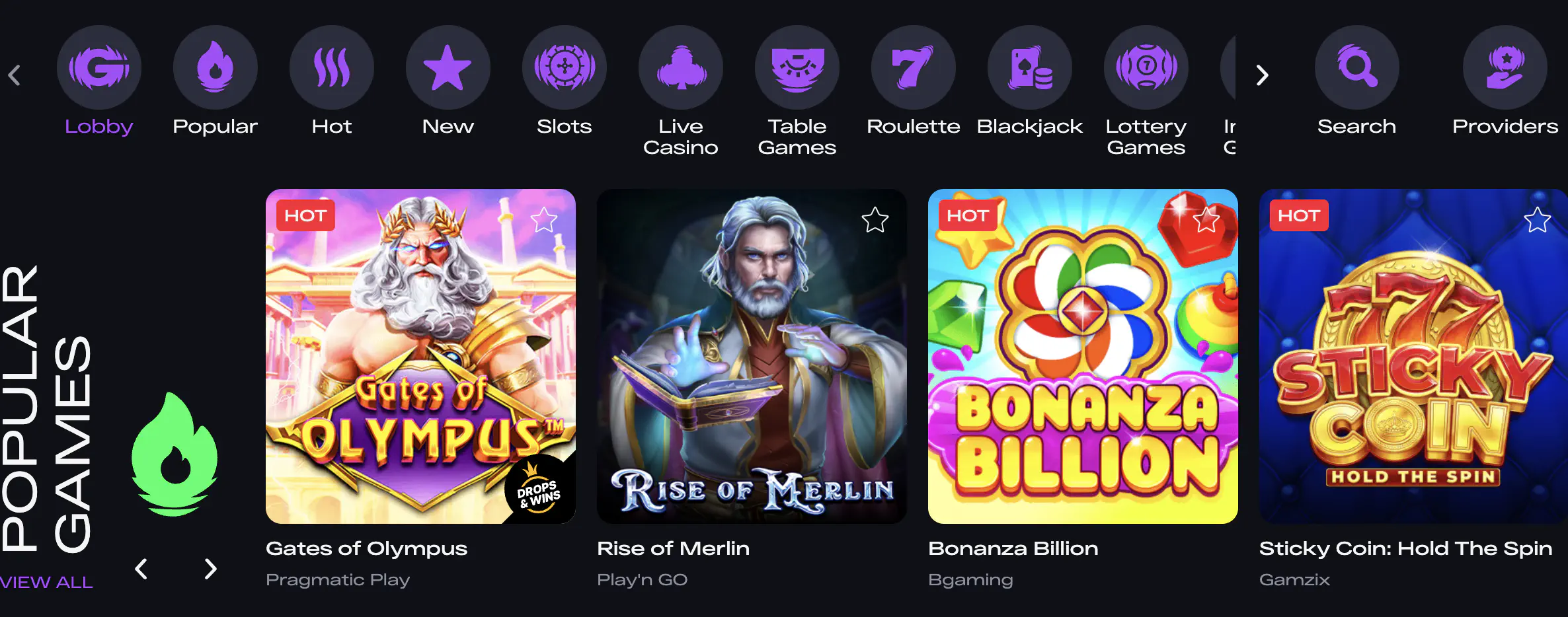 GlitchSpin Casino spelutbud – slots och andra spel