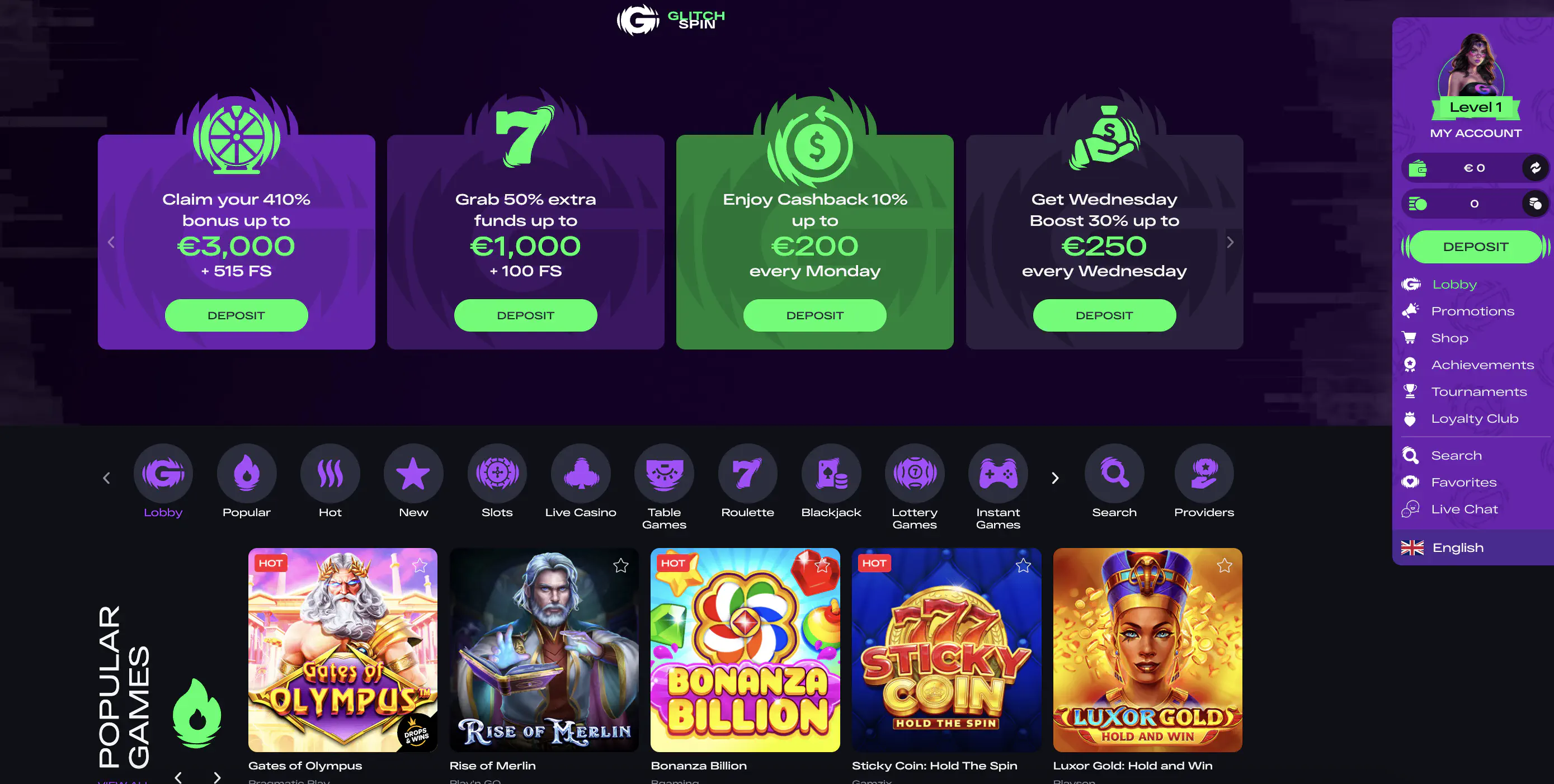GlitchSpin Casino officiella webbplats i Sverige
